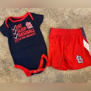 St. Louis Cardinals baseball baby onesie and shorts, size 6-9 months
